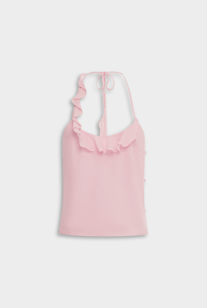 Venroy Asymmetric Ruffle Halter Top - Pink