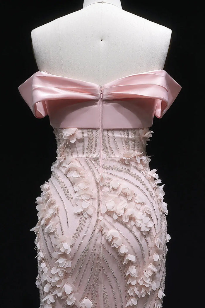 Blush Pink 3D Floral Mermaid Off-the-Shoulder Prom Dress SH148 Sheer Fairy