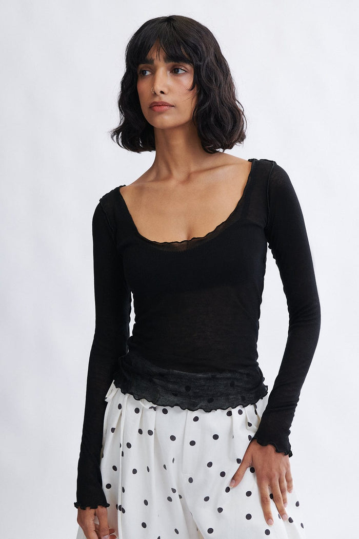 Eliza Faulkner Designs Inc. Carla Microknit Longsleeve Top Black