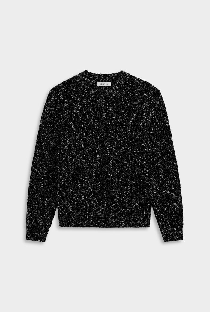Venroy Chunky Wool Cotton Sweater - Black/White Marl