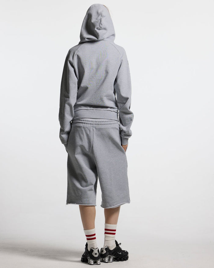 COLD SPORT SWEATPANTS GREY - grey baggy sweat shorts, back view on female model - Cold Culture #woman