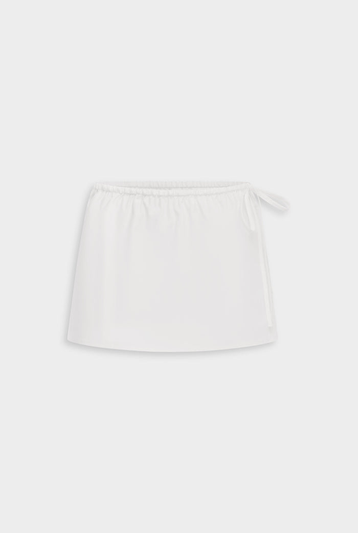Venroy Cotton Poplin Drawstring Mini Skirt - White