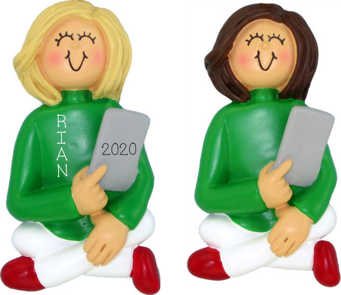 e-reader/ tablet, female- Personalized Christmas Ornament