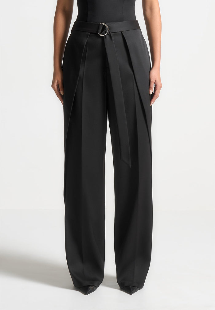 foldover-sateen-trousers-with-d-ring-belt-black