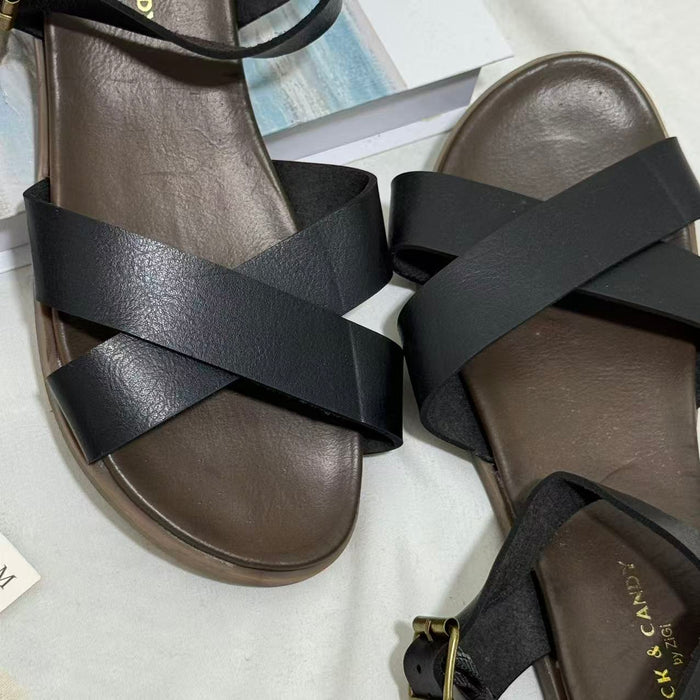 Genuine Leather Cross-Strap Sandals