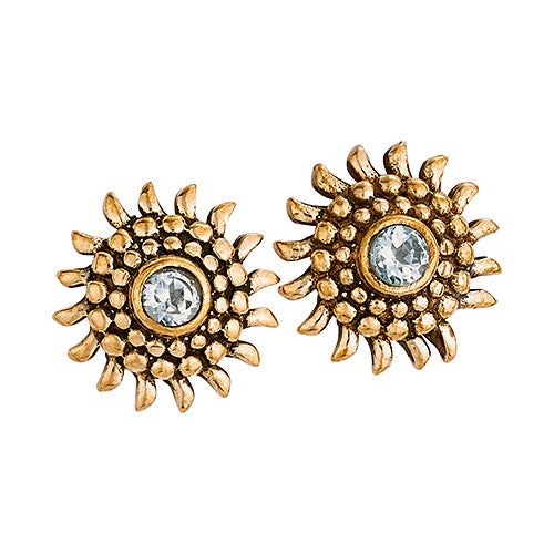 Gold Plated Blue Topaz Sun Stud Earrings