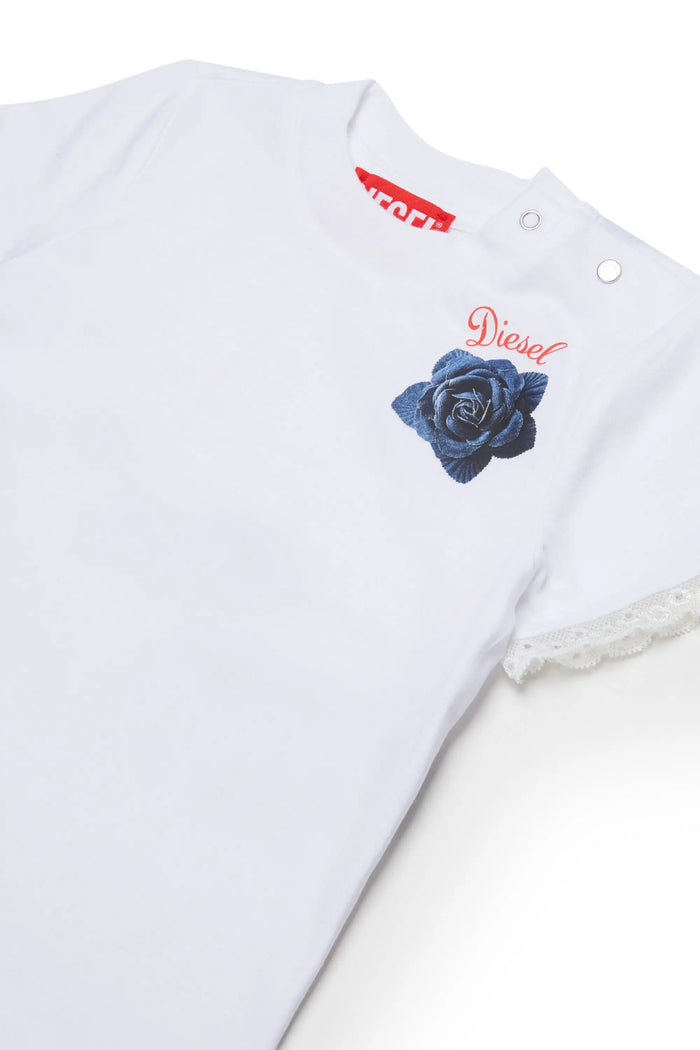 Lace-trimmed T-shirt with rose print