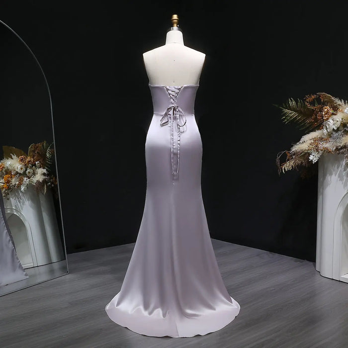 Lavender Sweetheart Long Satin Prom Dress SH631 Sheer Fairy