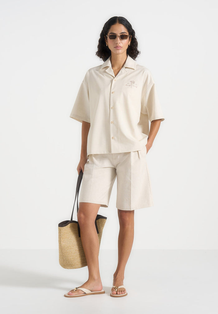 Lorette - Linen Double Pleat Shorts - Natural
