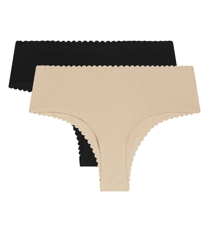 Lot de 2 tangas en coton Dim Body Touch noir et nude