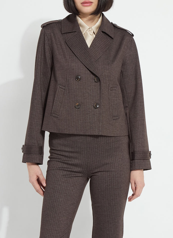 Lysse Thora Ponte Double-Breasted Crop Trench Jacket in Hairline Stripe