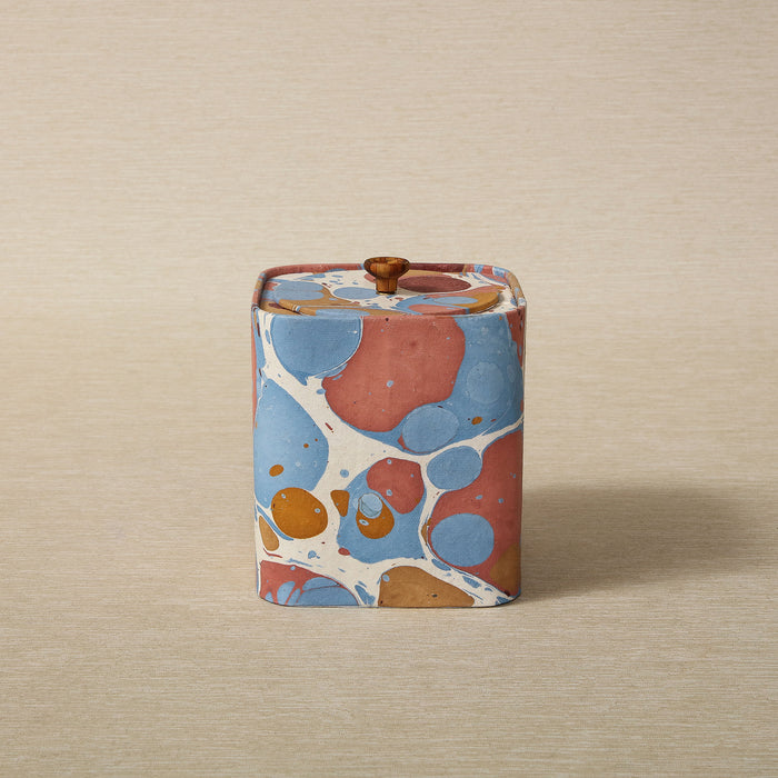 Marbled paper lidded tin