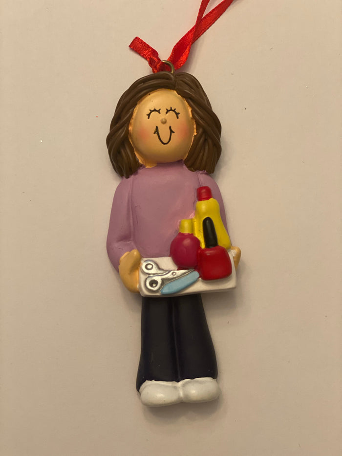 Nail Tech, Brown Hair- Personalized Christmas Ornament