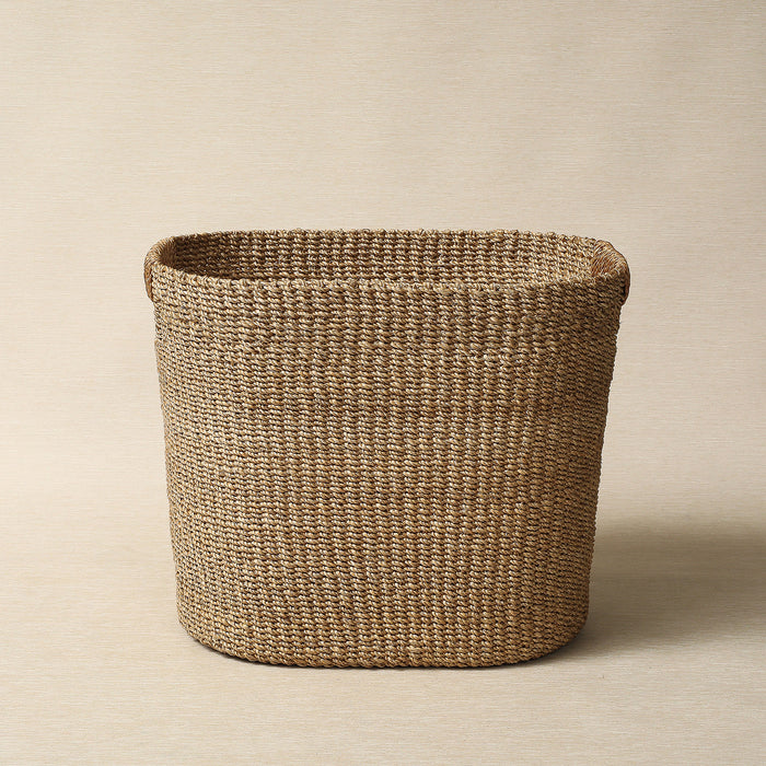 Natural oval abaca wicker hamper