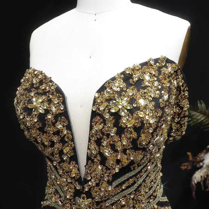 Off the Shoulder Gold Sequin Embellished Black Mini Party Homecoming Dress RM131 Sheer Fairy