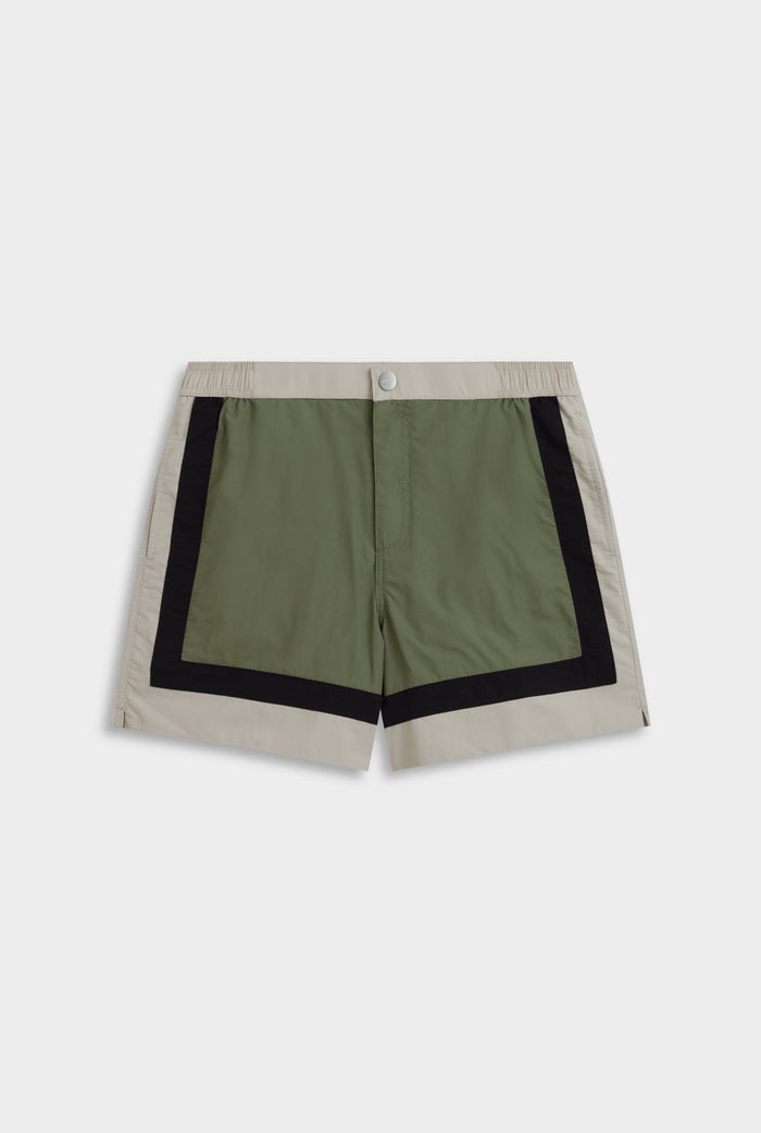 Venroy Panelled Fixed Waist Swim Short - Sage/Stone/Black