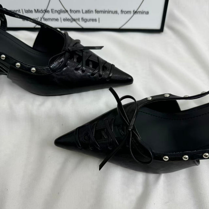 Pointed-Toe Closed-Toe Sandals with Bow Detail