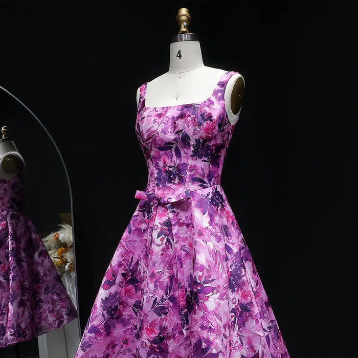 Purple Floral A-Line Open Back Homecoming Dress RM129 Sheer Fairy