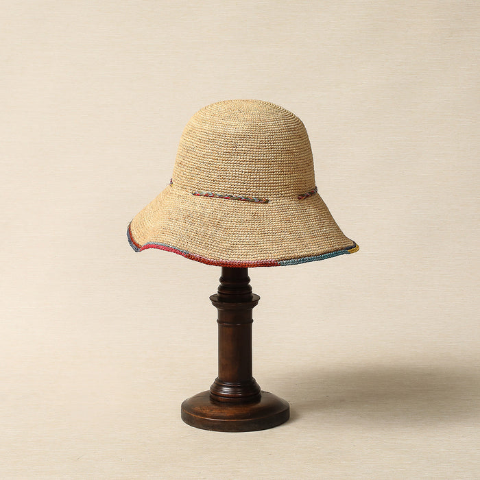 Raffia Cloche Hat with Multi Color Trim