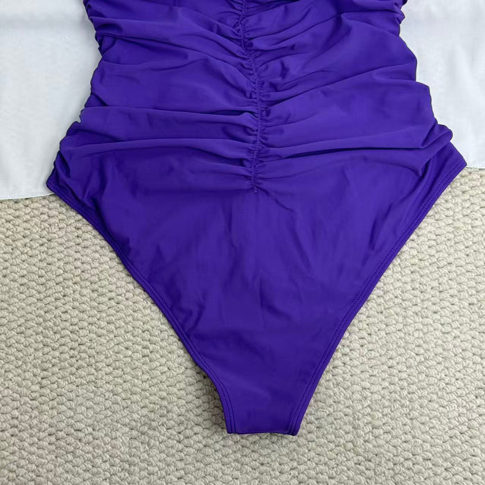 Solid-Color Ruched One-Piece Swimsuit