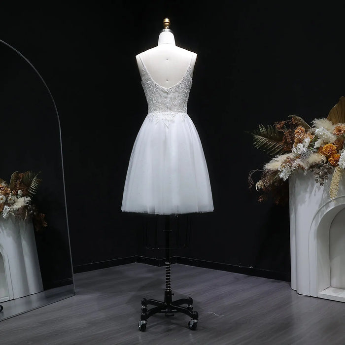 Spaghetti Strap Ball Gown Mini Short White Lace Homecoming Dress RM140 Sheer Fairy