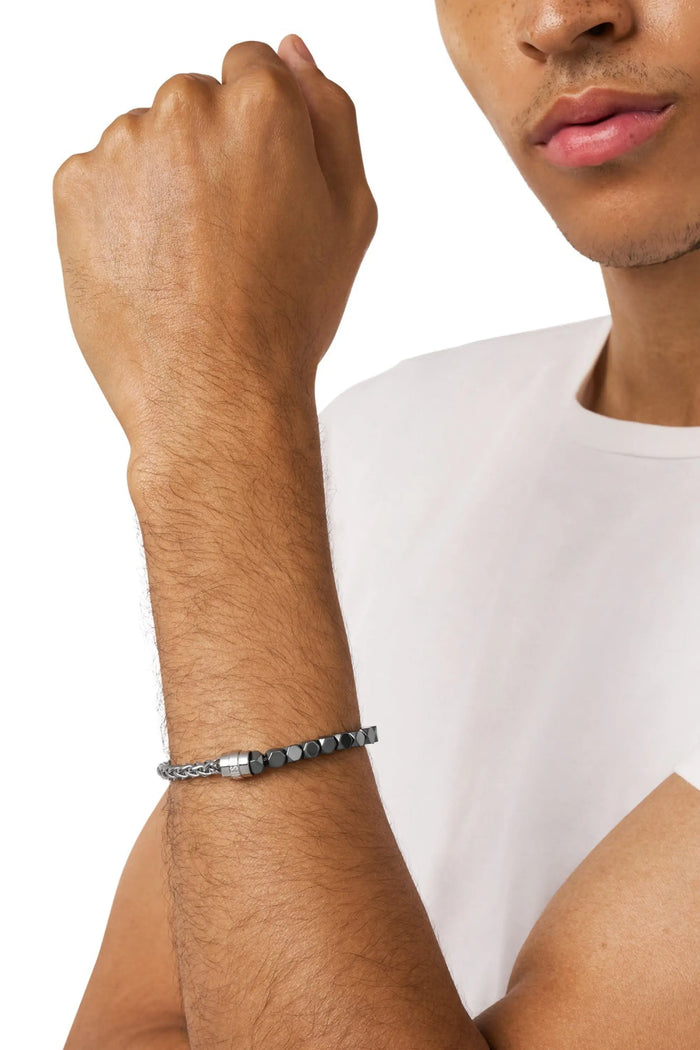 Stainless steel and hematite beaded bracelet