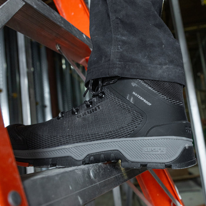 BRUNT 6 inch lightweight 90 degree heel composite toe work boot in black on jobsite