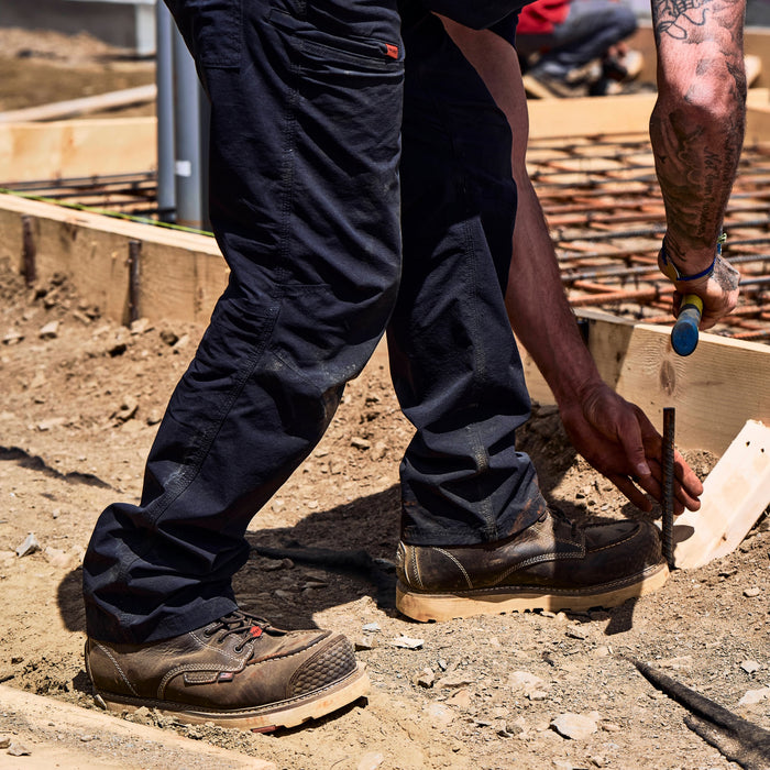 BRUNT USA 6 inch welted waterproof reinforced composite toe work boot in dark brown on the jobsite