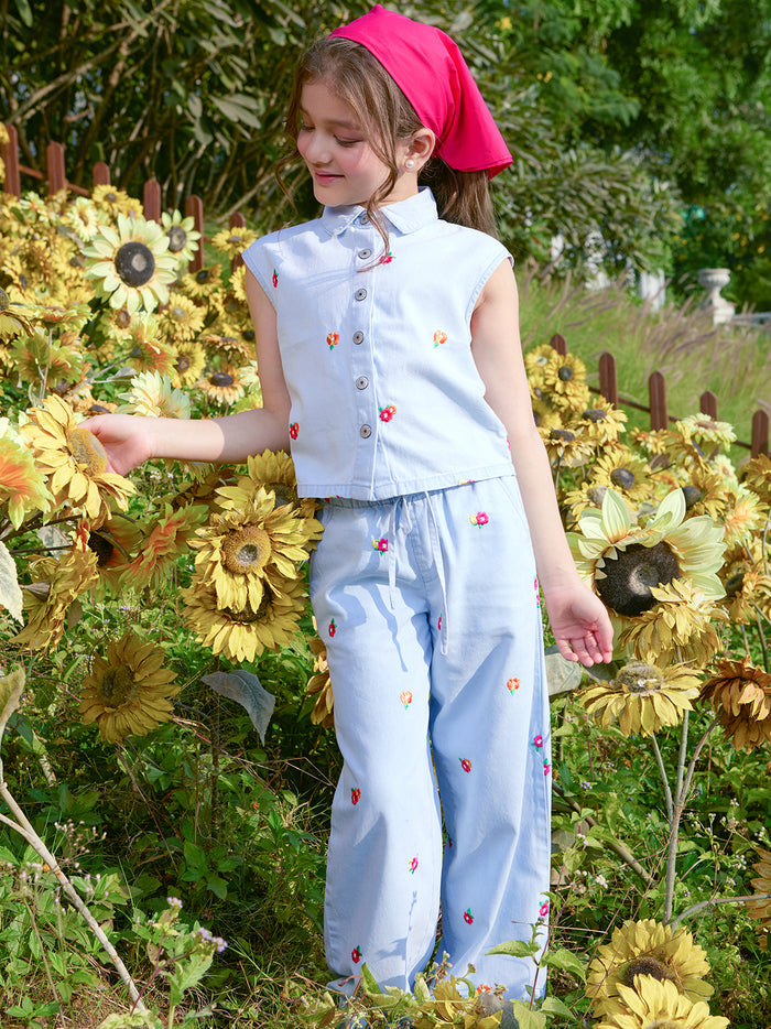 VITAMINS EMBROIDERED FLOWER DENIM MATCHING BOTTOM