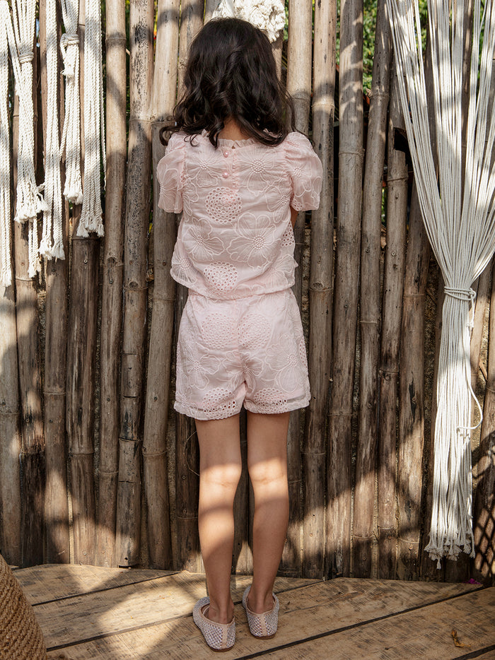 VITAMINS SELF FLORAL EMBROIDERED MATCHING SHORTS