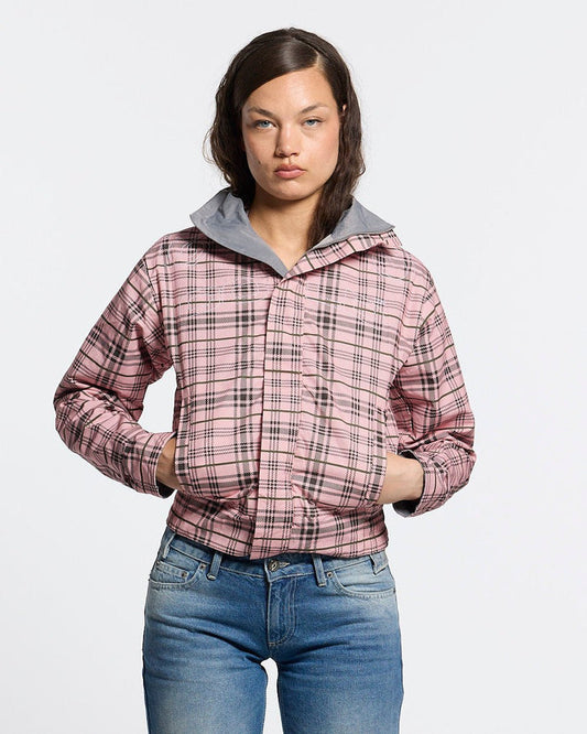 2BI ZIP JACKET GREY - grey reversible zip jacket, front view on female model - Cold Culture #woman