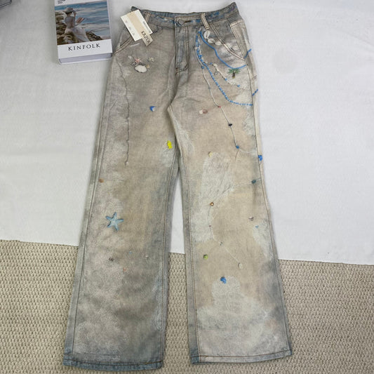 3D Printed Straight Wash Denim Pants
