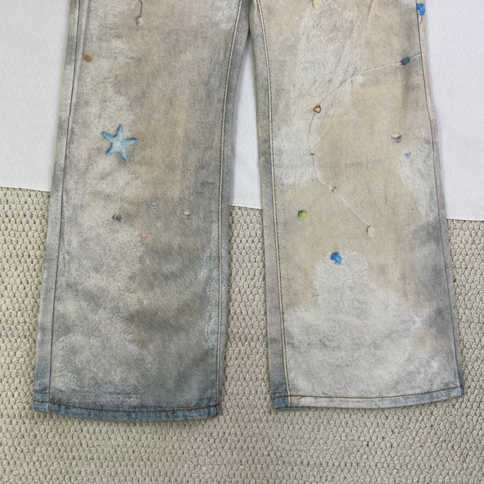 3D Printed Straight Wash Denim Pants
