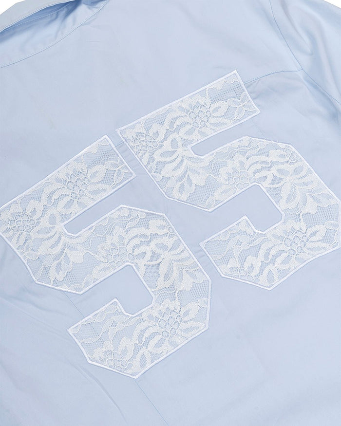 55 LACE SHIRT BABY BLUE - baby blue lace shirt, detail close-up - Cold Culture