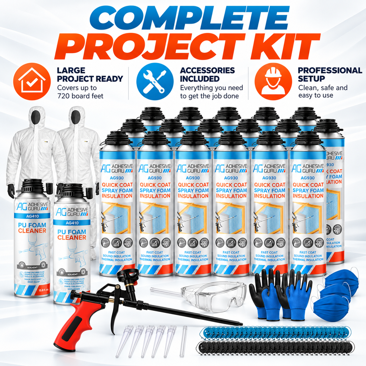 36-Pack Spray Foam Insulation Kit with Foam Gun & Cleaner – Thermal & Sound Insulation, Up to 720 Board Feet