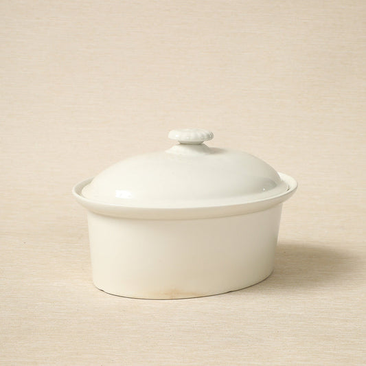 A white oval Teema pattern covered casserole by Kaj Franck  for Arabia, Finland c. 1955