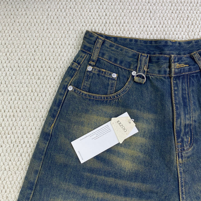 American-style retro seven-inch denim pants