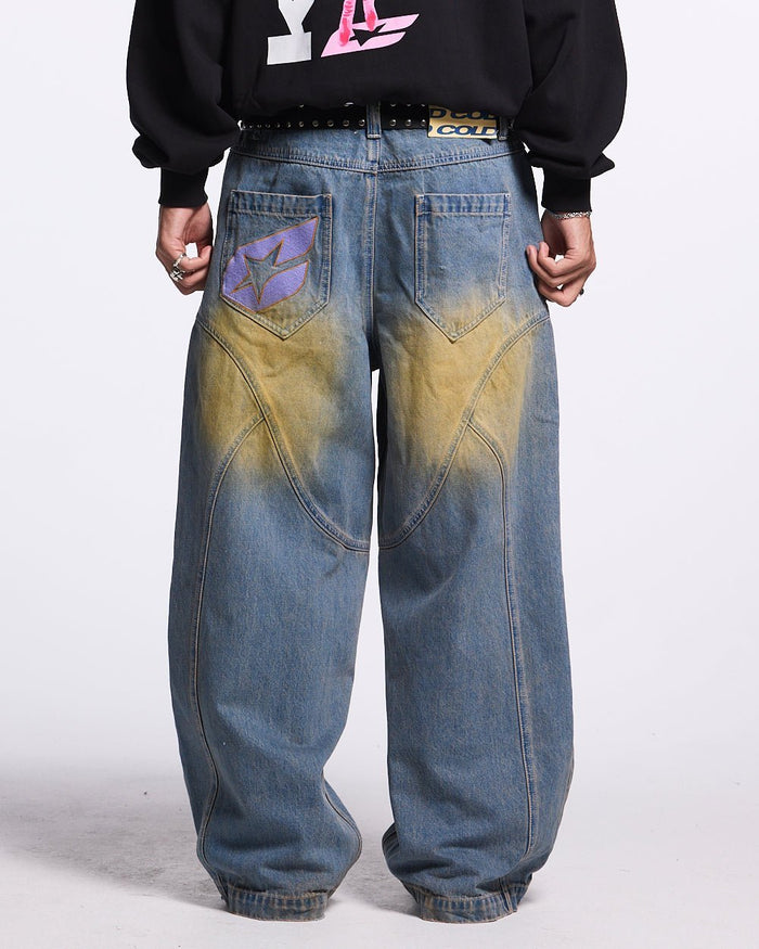 ARTWEAR JEANS BLUE DENIM - washed blue denim pants, back view on male model - Cold Culture #man
