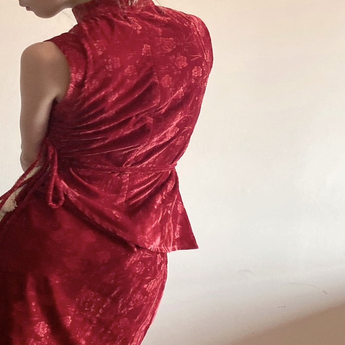 Spot Limp Online Original Winter Rose Velvet New Chinese Hairy Cheongsam Drawn Half Skirt image 5