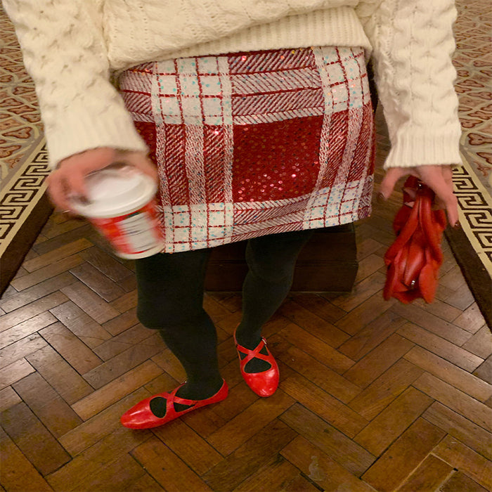 Luoluo Xianjie sequined skirt women s 2024 new spring and summer small red plaid skirt hip skirt image 4