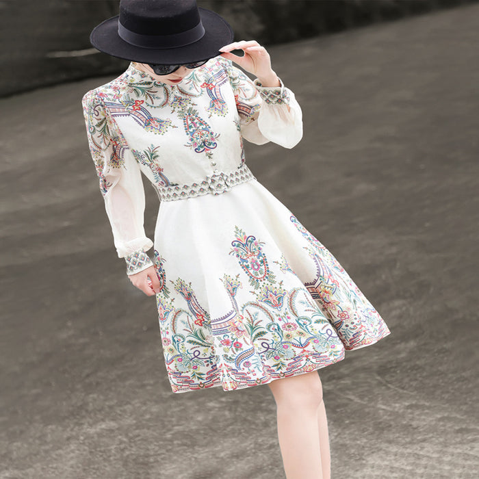Lancer s 2025 Autumn Wind French Palace Style Short Skirt Small Long Sleeve A line Printed Dress image 1