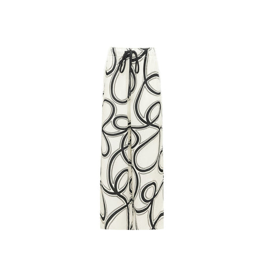 ASAYA4355 - White straight-leg pants with black pattern modern and chic design.