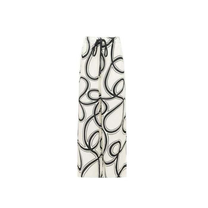 ASAYA4355 - White straight-leg pants with black pattern modern and chic design.
