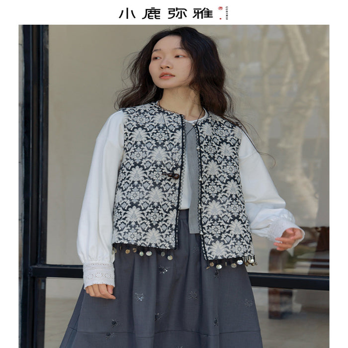 Xiaolu Miya Flower series original new Chinese shell lace heavy jacquard vest spring image 1
