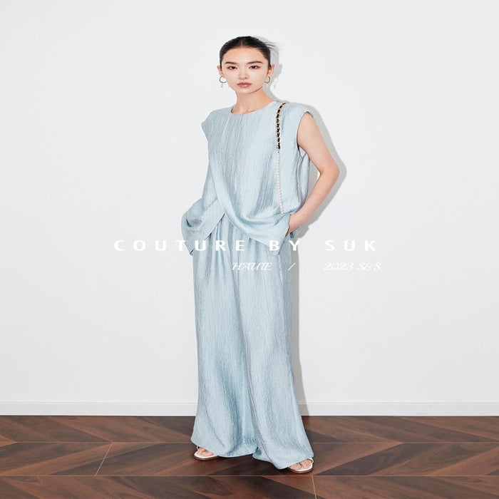 SUK Art Vienna Women s set 2025 new summer outfit white niche suit vest pants two piece set image 2