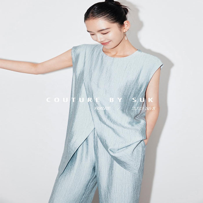 SUK Art Vienna Women s set 2025 new summer outfit white niche suit vest pants two piece set image 3