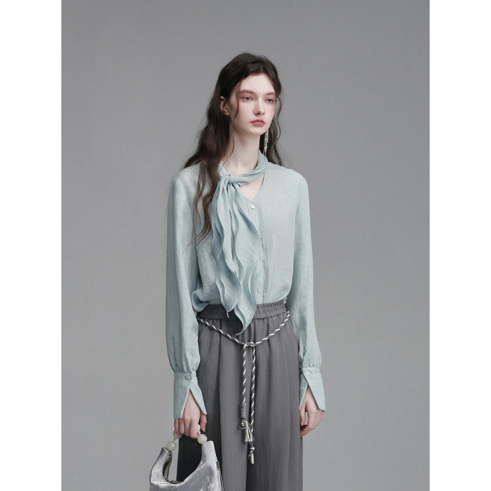 ASAYA4542 – Mint Wave Tie Blouse 🌿✨