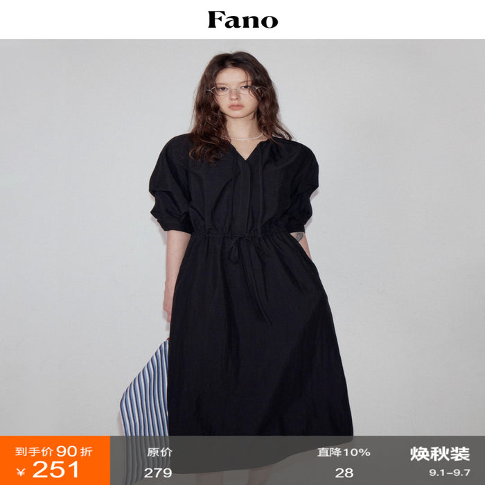 Fano Design Style Pinch Fold Sleeve V neck Strap Dress for Women 05 Spring Summer Cool Long Skirt image 0