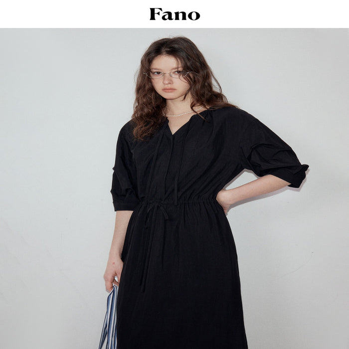 Fano Design Style Pinch Fold Sleeve V neck Strap Dress for Women 05 Spring Summer Cool Long Skirt image 2