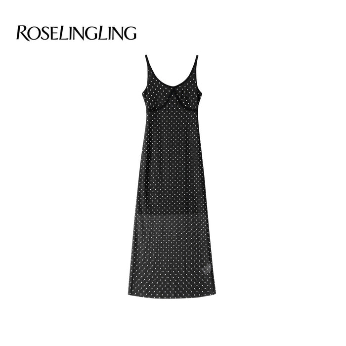 Black background and white polka dot strap ribbon delivery / XS